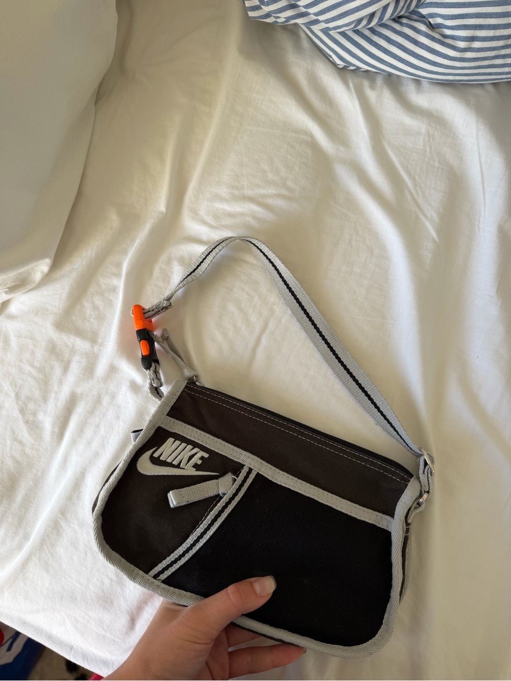Nike Black and Light Gray Small Shoulder Belt Bag with Orange Accent
